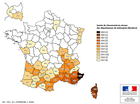 cartographie d’implantation du moustique tigre en France